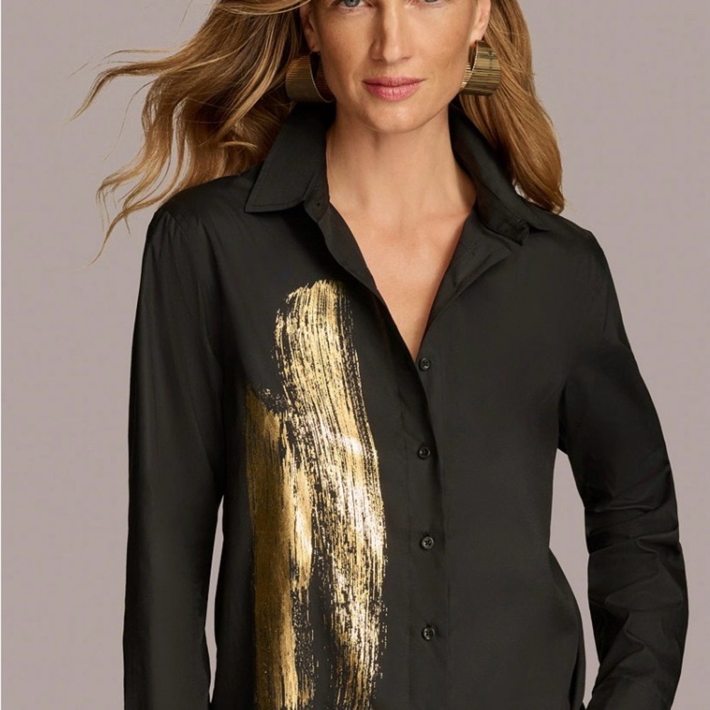 Donna Karan Black Shirt with Gold Accent